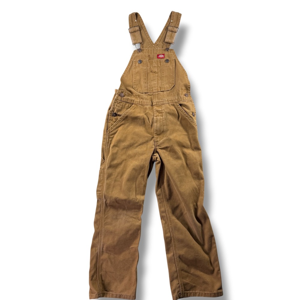 Dickies Kids Brown Duck Canvas Bib Overalls Carpenter Workwear KB100 Small